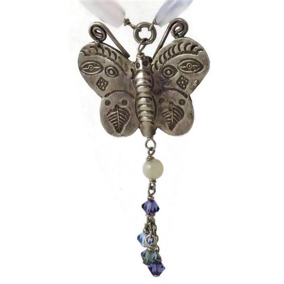 Sterling Butterfly Necklace Regencycore Blue Agate Mariposa Fantasy - Picture 5 of 8
